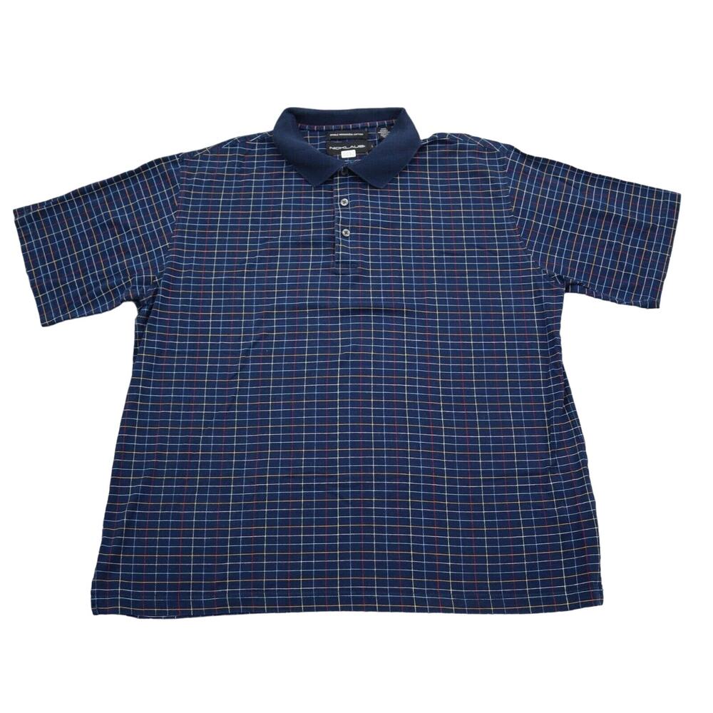 Jack Nicklaus Shirt mens Large Blue Checkered Polo Golf Rugby Preppy